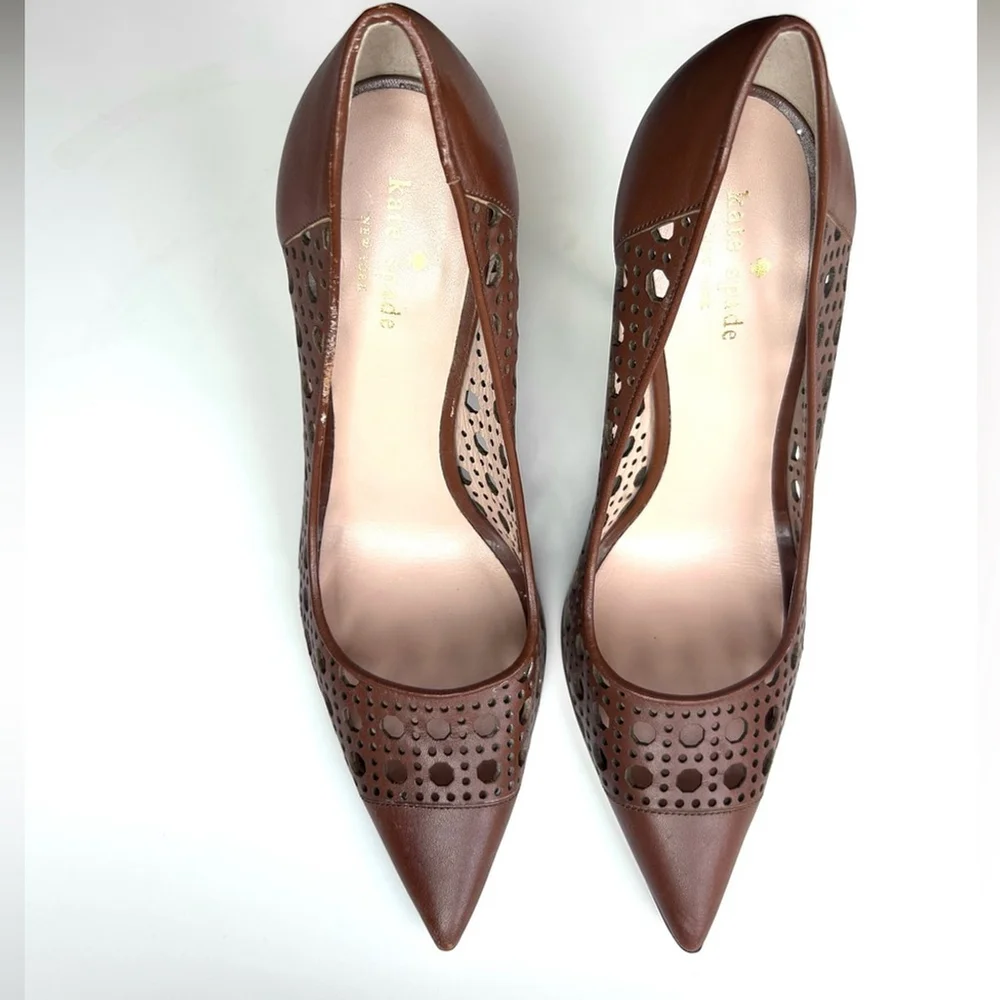 kate spade Brown Laser-Cut Pointed Toe Pump